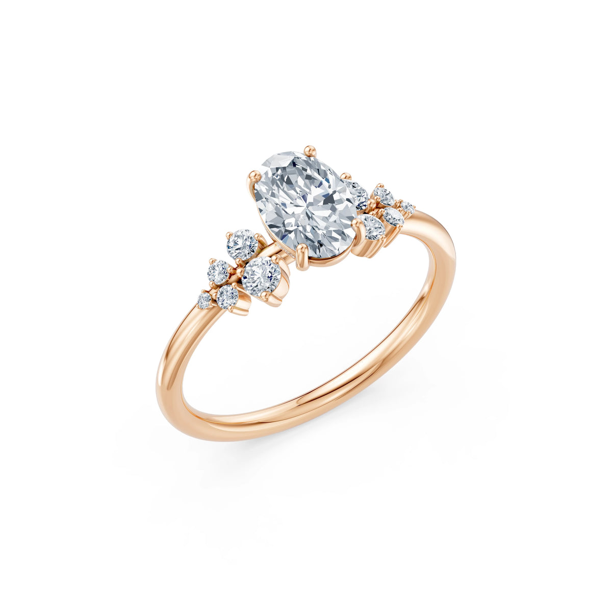 Inel de Logodnă din Aur cu Diamant Central Oval și Diamante Laterale 1,25 CT