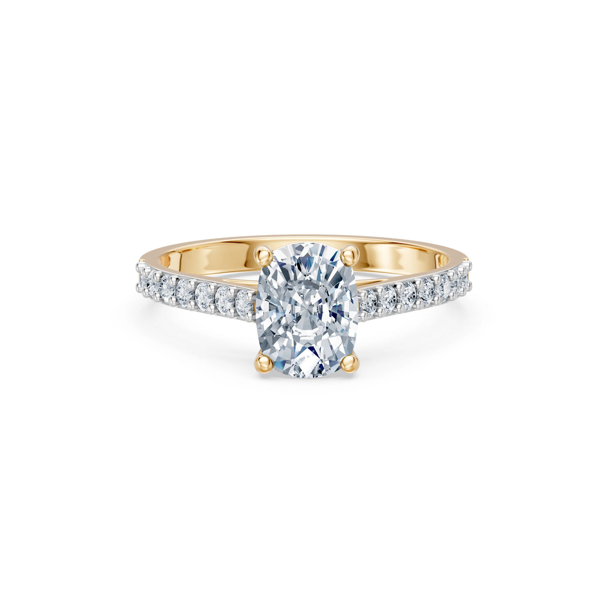Inel de Logodnă din Aur cu Diamant Central Cushion și Diamante Laterale 1,78 CT