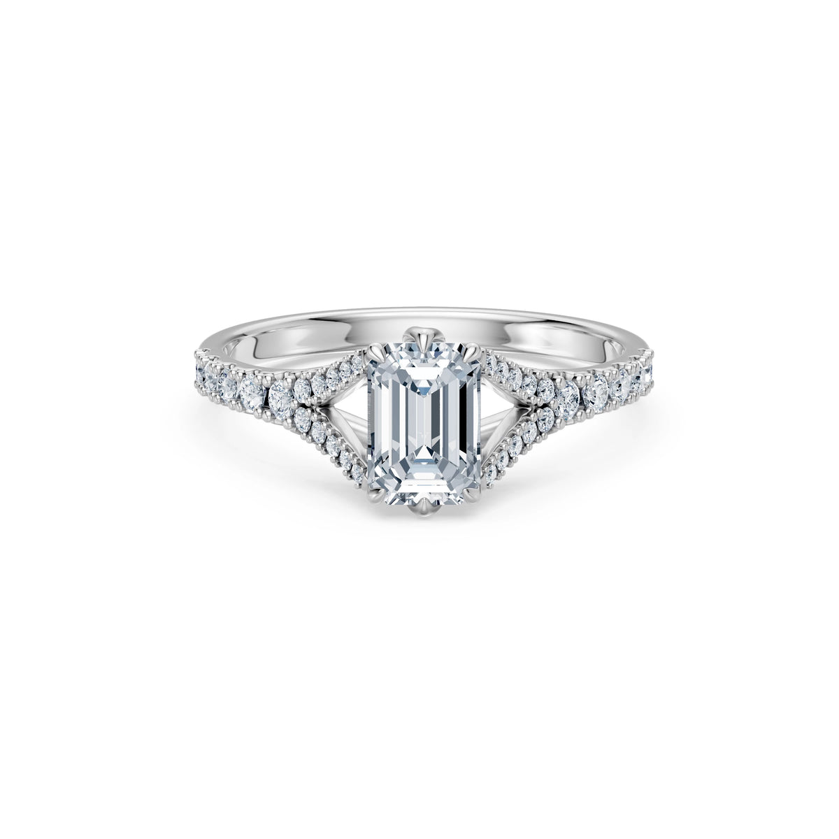 Inel de Logodnă din Aur cu Diamant Central Emerald și Diamante Laterale 1,29 CT
