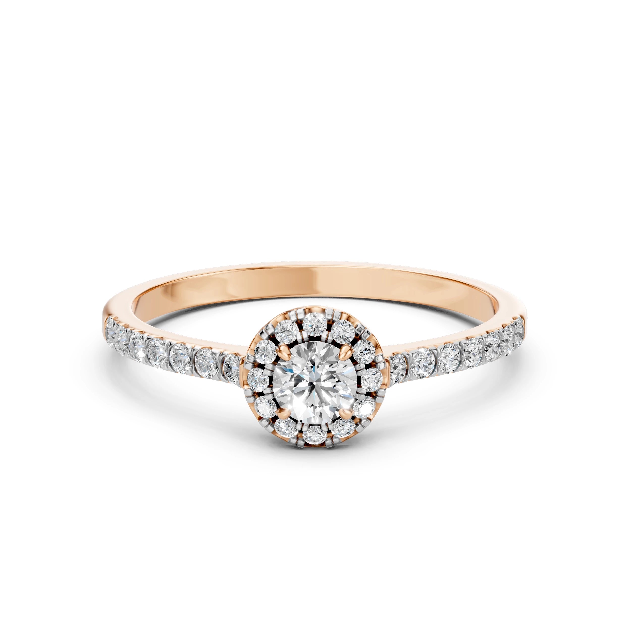Inel de Logodnă din Aur cu Diamant Central și Diamante Laterale Rotunde 0.54 CT