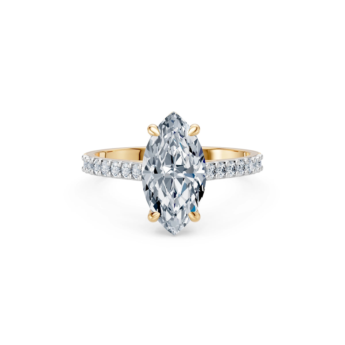 Inel de Logodnă din Aur cu Diamant Central Marquise și Diamante Laterale 2,28 CT