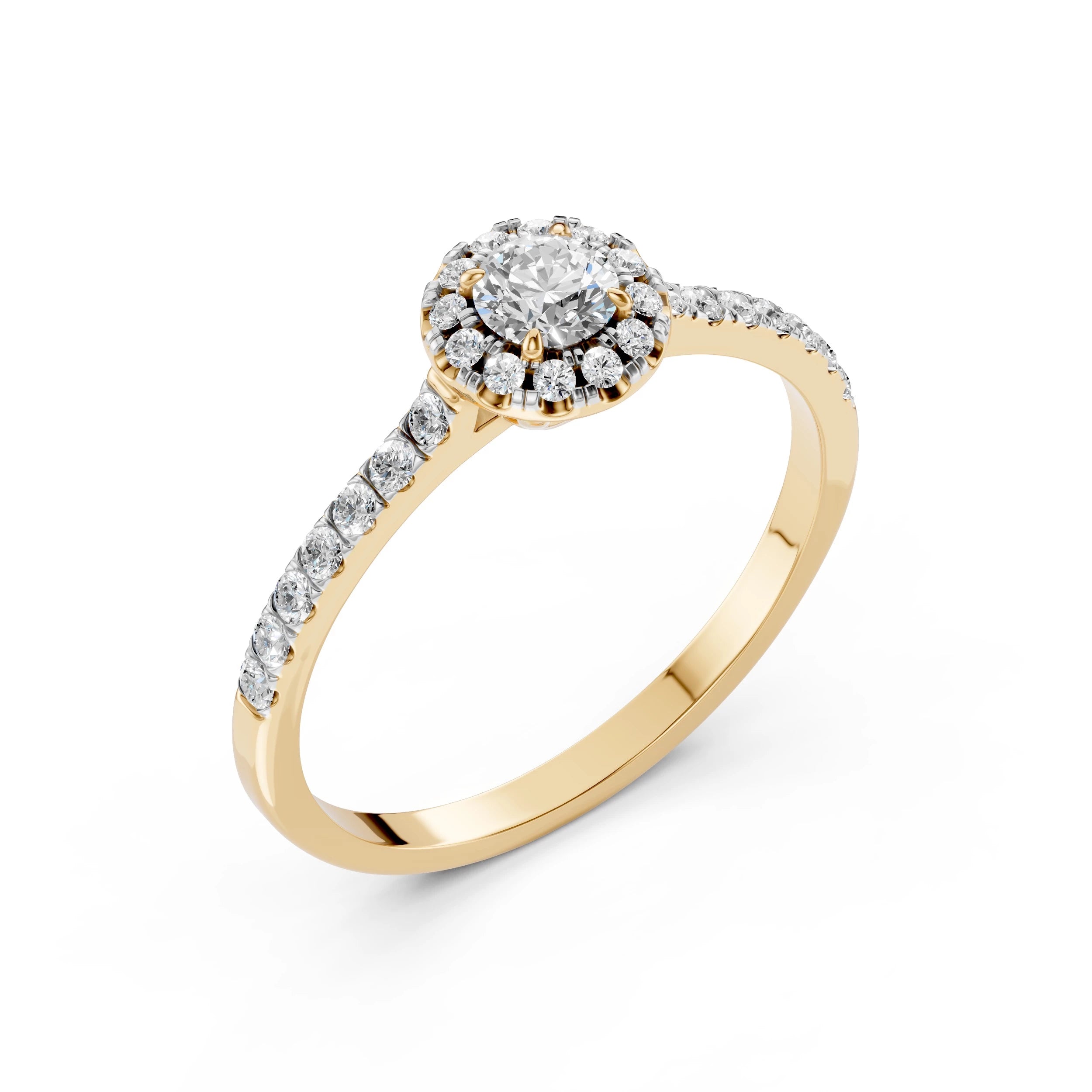 Inel de Logodnă din Aur cu Diamant Central și Diamante Laterale Rotunde 0.54 CT