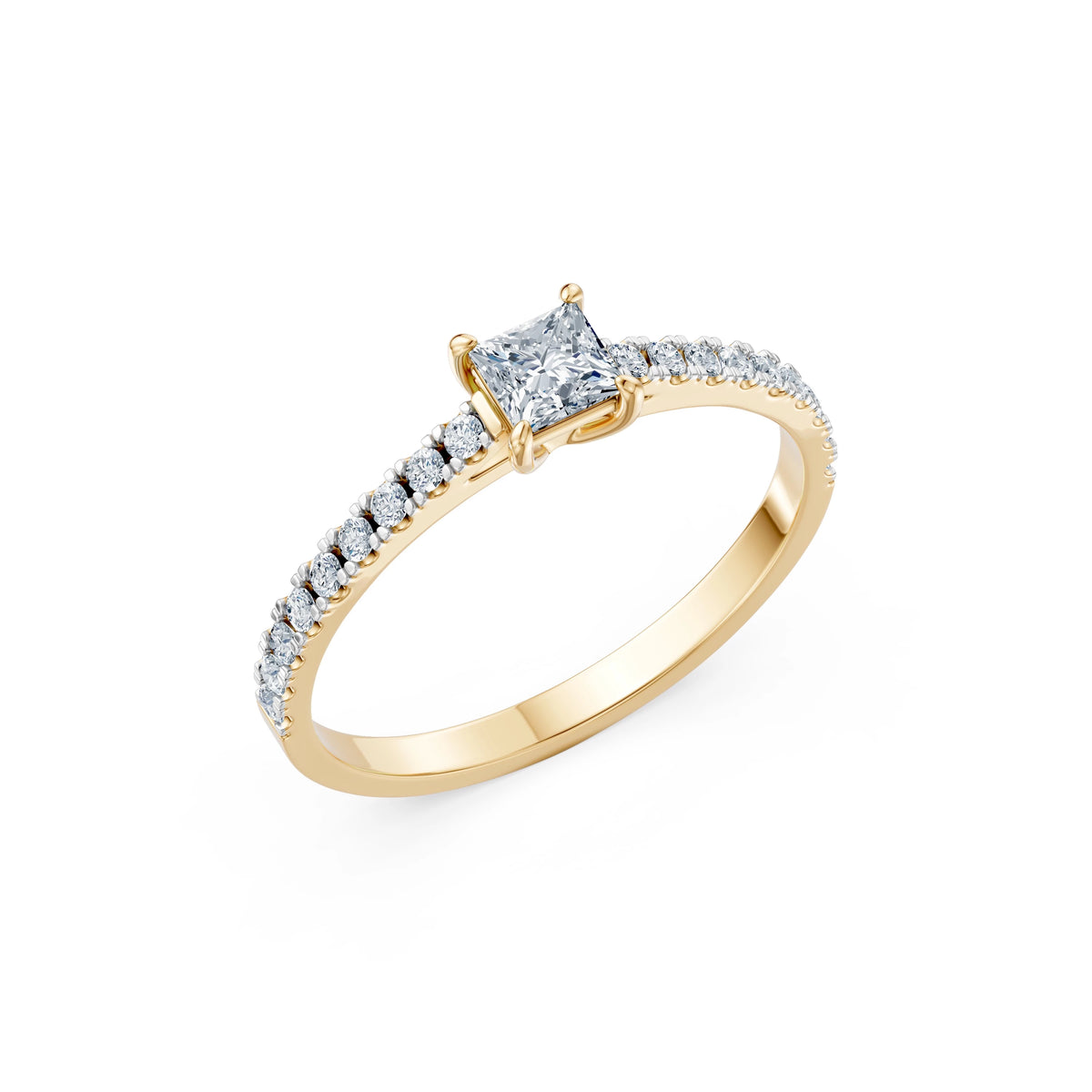 Inel de Logodnă din Aur cu Diamant Central Princess și Diamante Laterale 0,53 CT