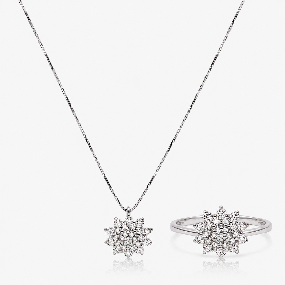 Set colier și inel din aur 18K cu diamante – Starburst