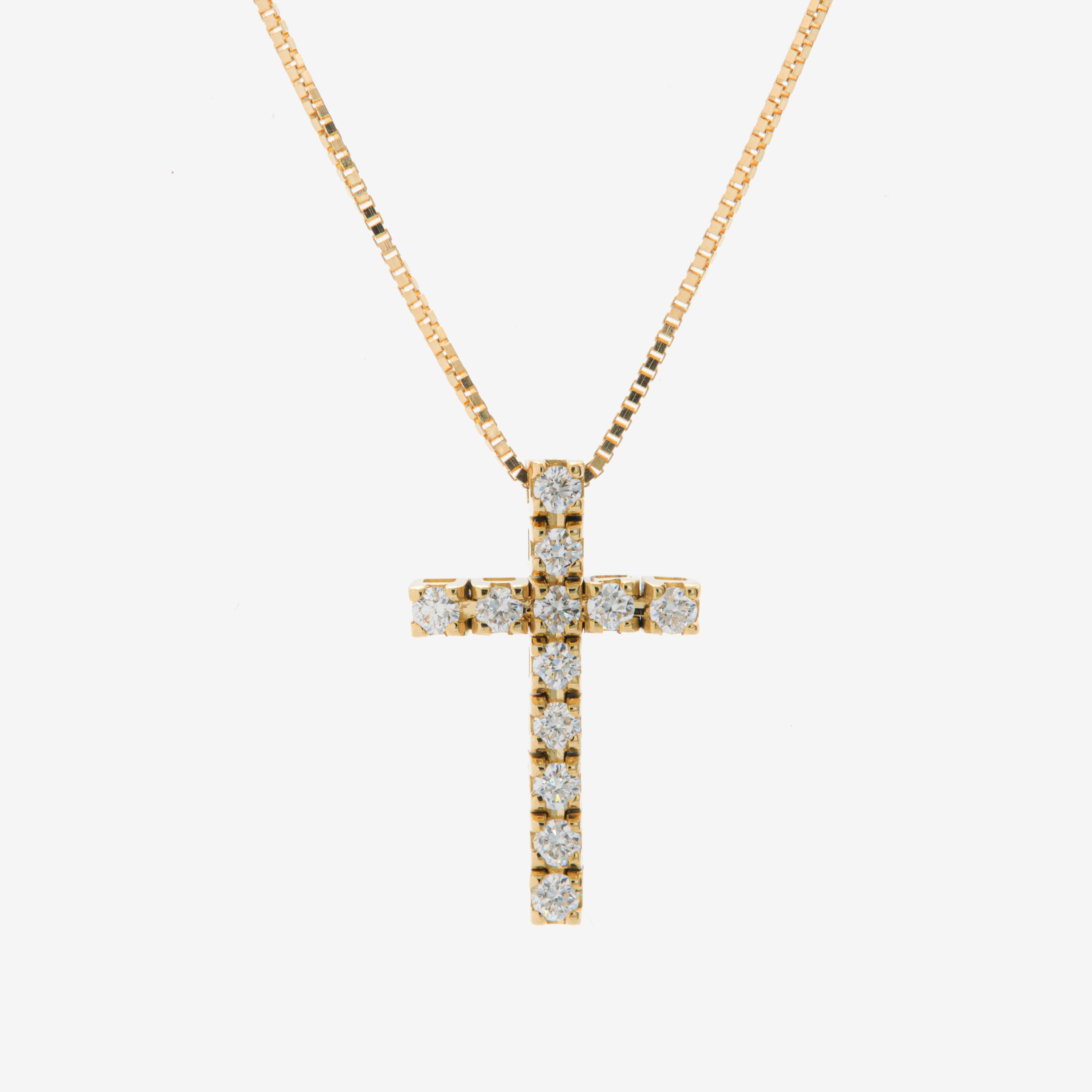 Cross necklace yellow gold and white diamonds 0.20 ct