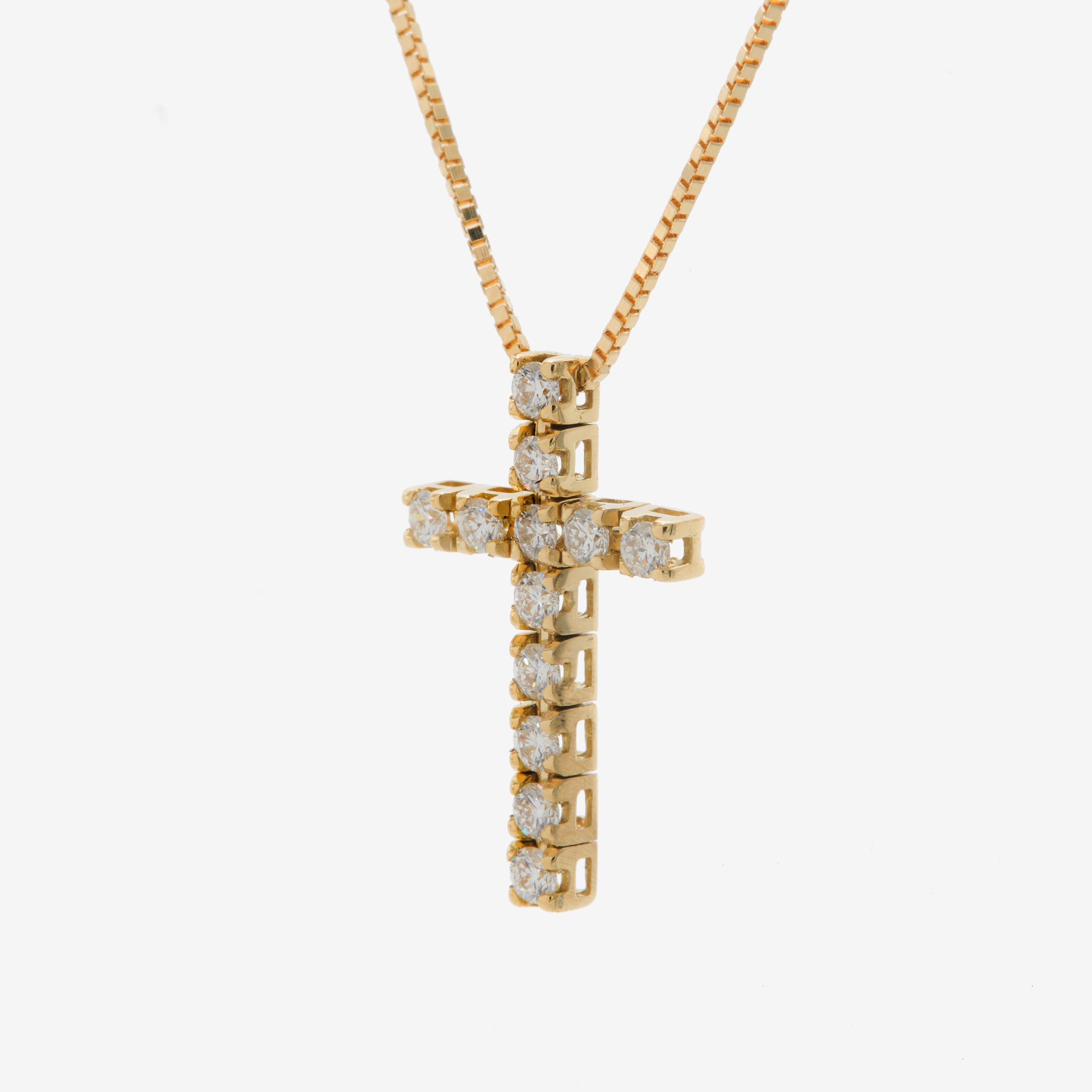 Cross necklace yellow gold and white diamonds 0.20 ct