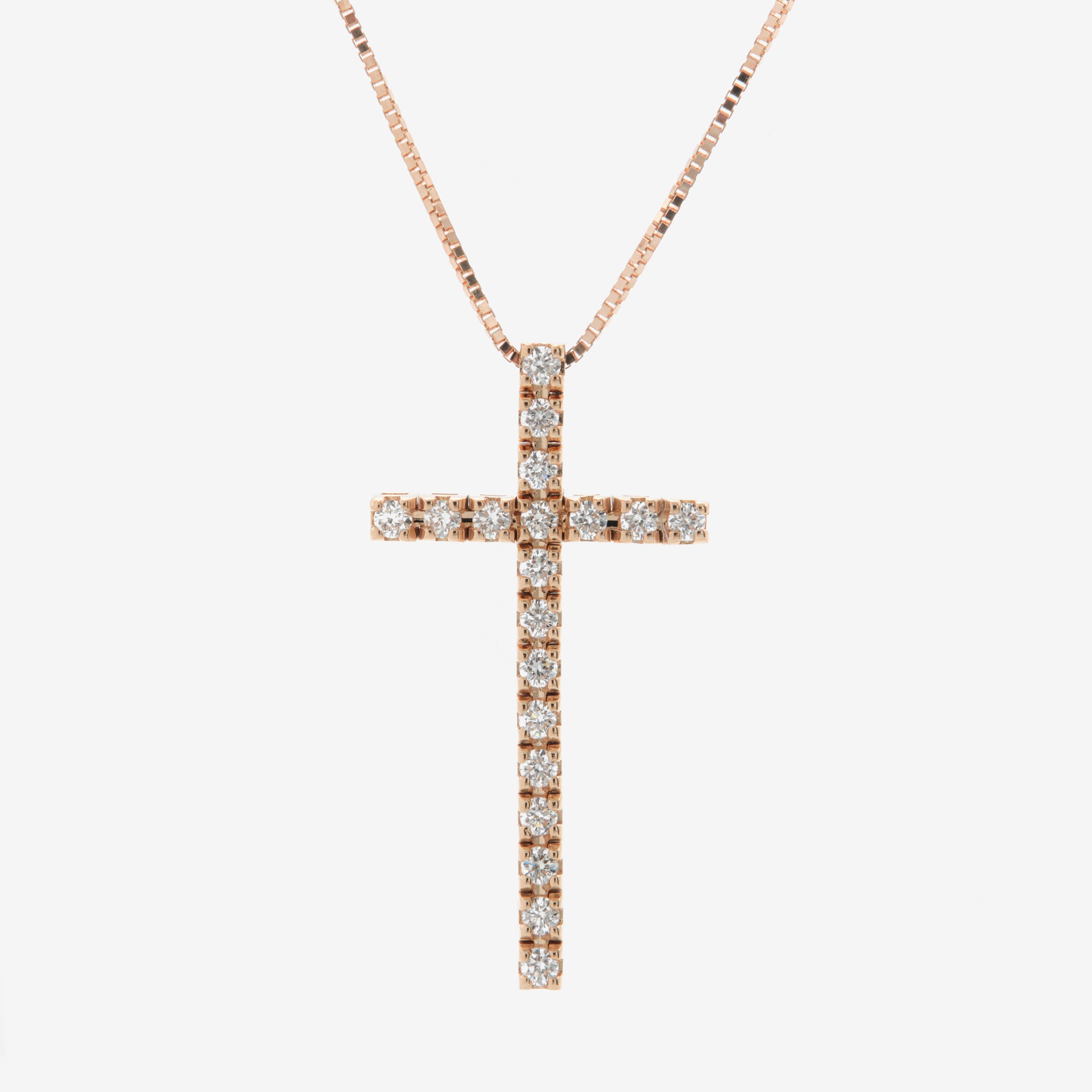 Rose gold cross necklace and white diamonds 0.25 ct