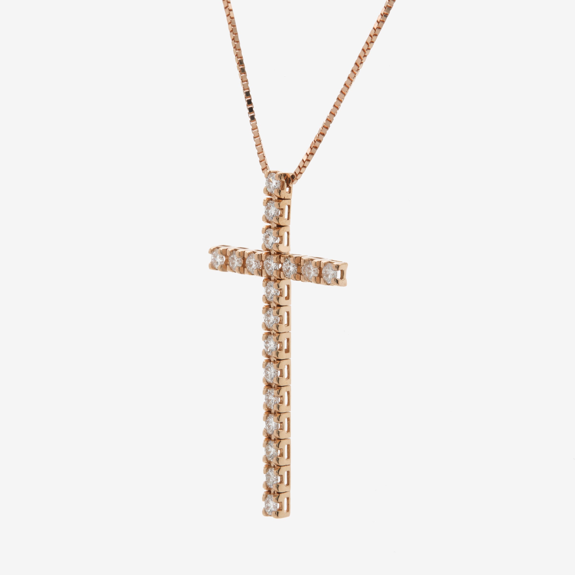 Rose gold cross necklace and white diamonds 0.25 ct