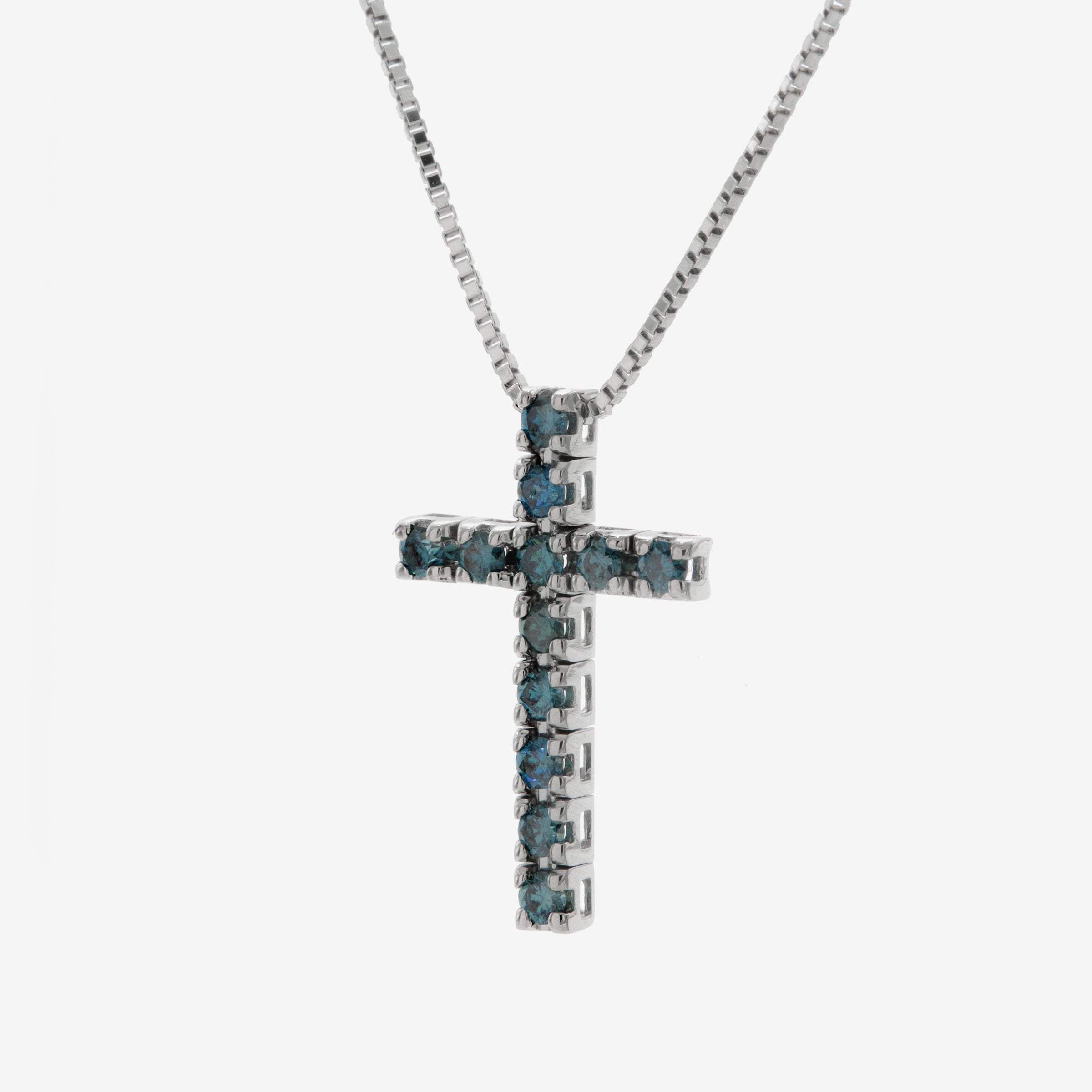 White gold cross necklace with blue diamonds 0.20 ct