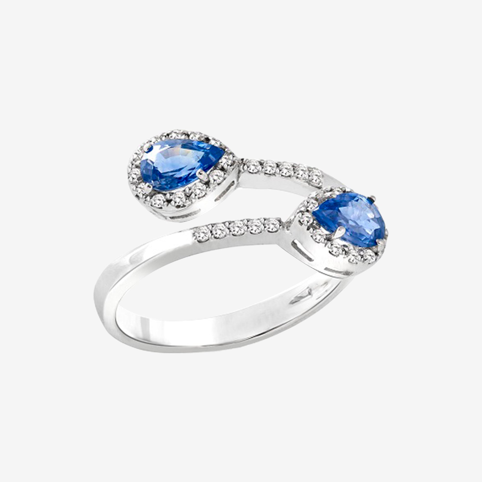 Double Droplet Ring with Sapphires and Diamonds
