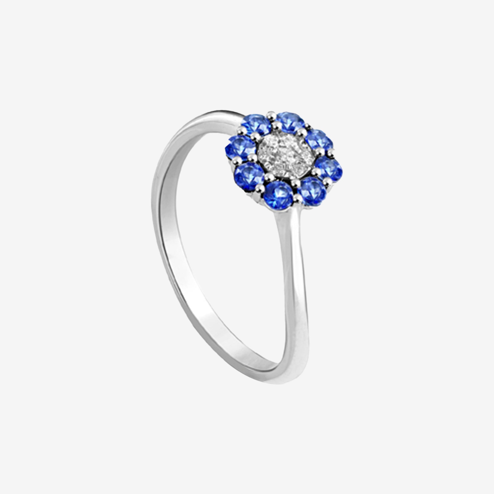 Sapphire Flower Ring with Diamonds and Sapphires