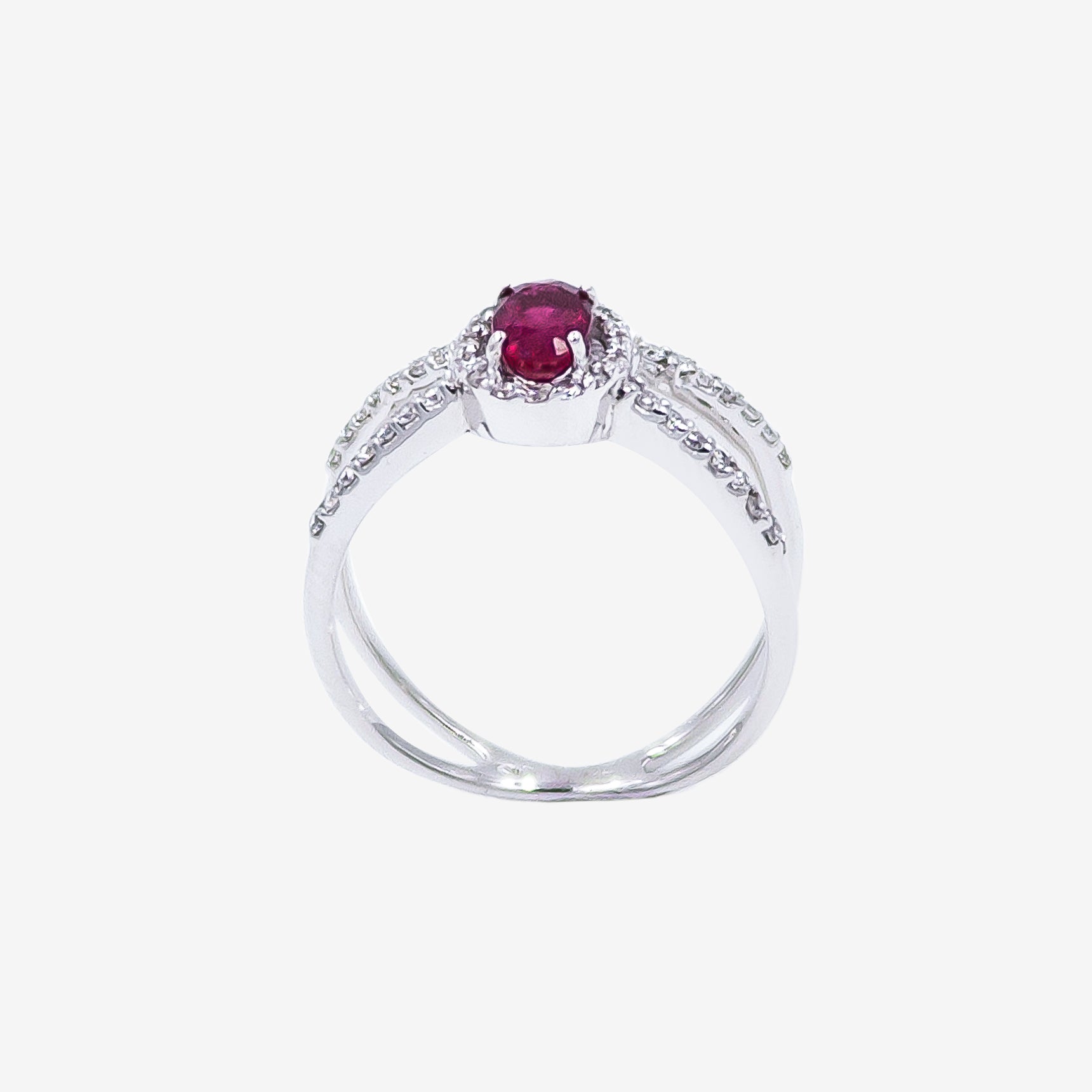 Swirl Ring with Diamonds and Central Ruby