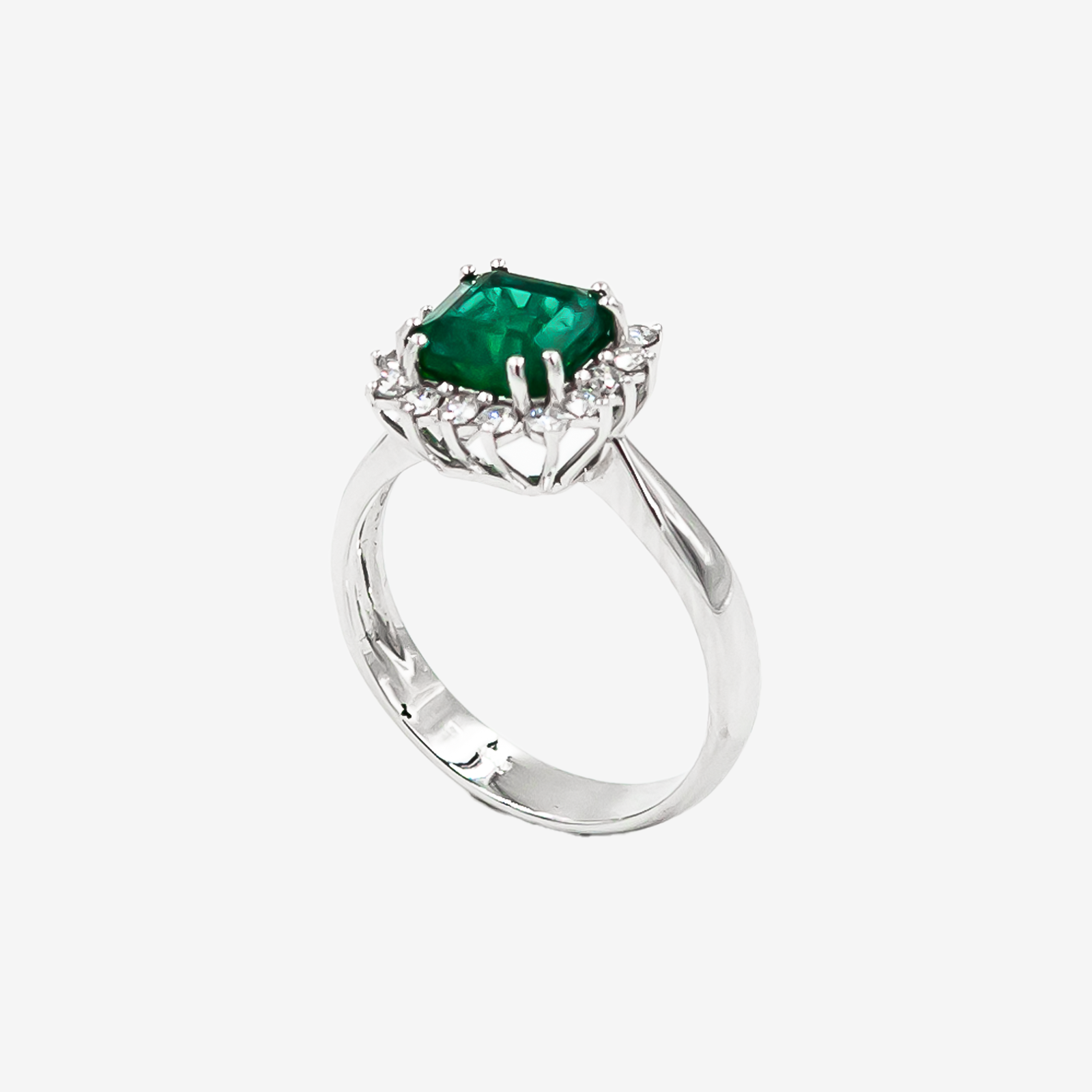 Sweet Pea Ring with Central Emerald and Diamonds
