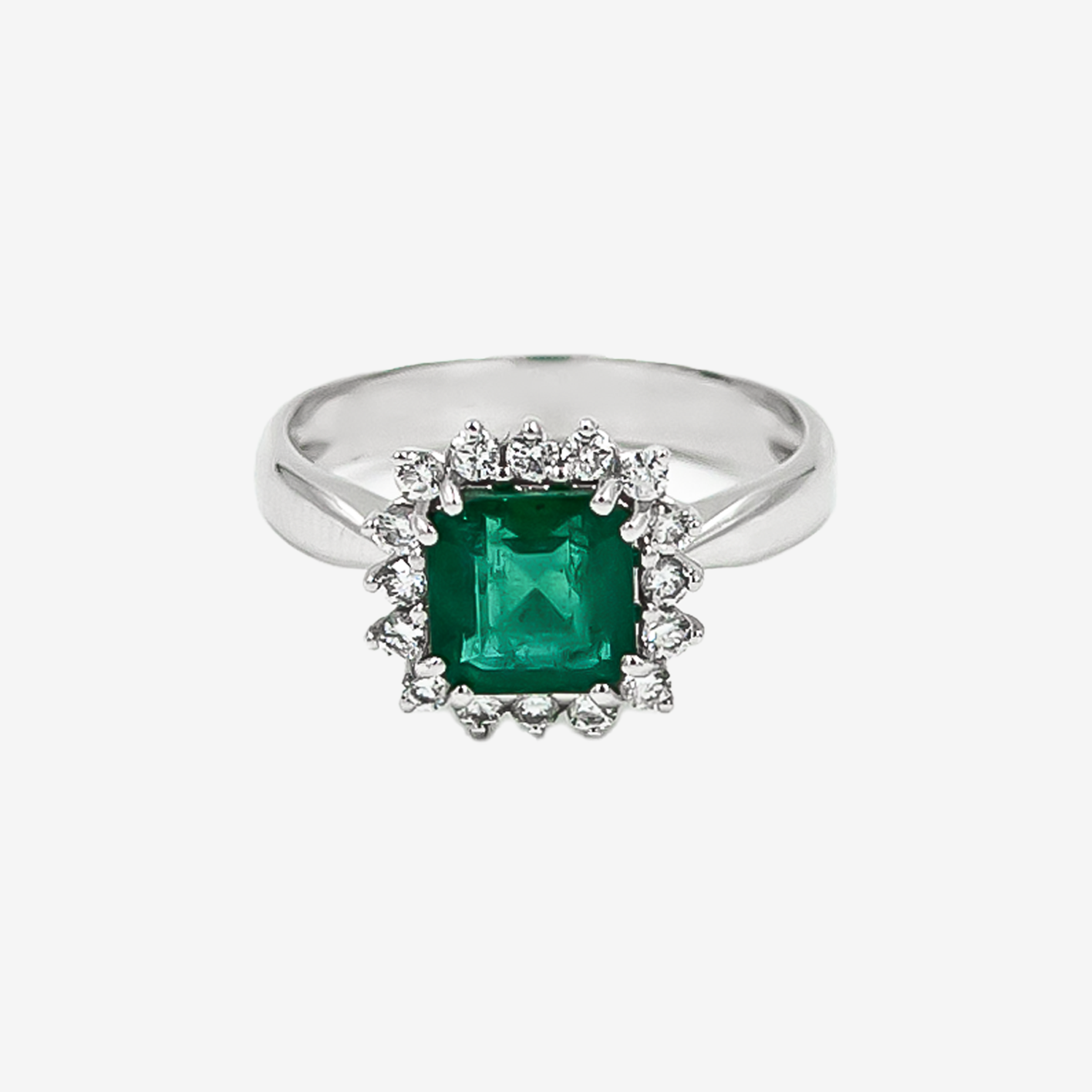 Sweet Pea Ring with Central Emerald and Diamonds