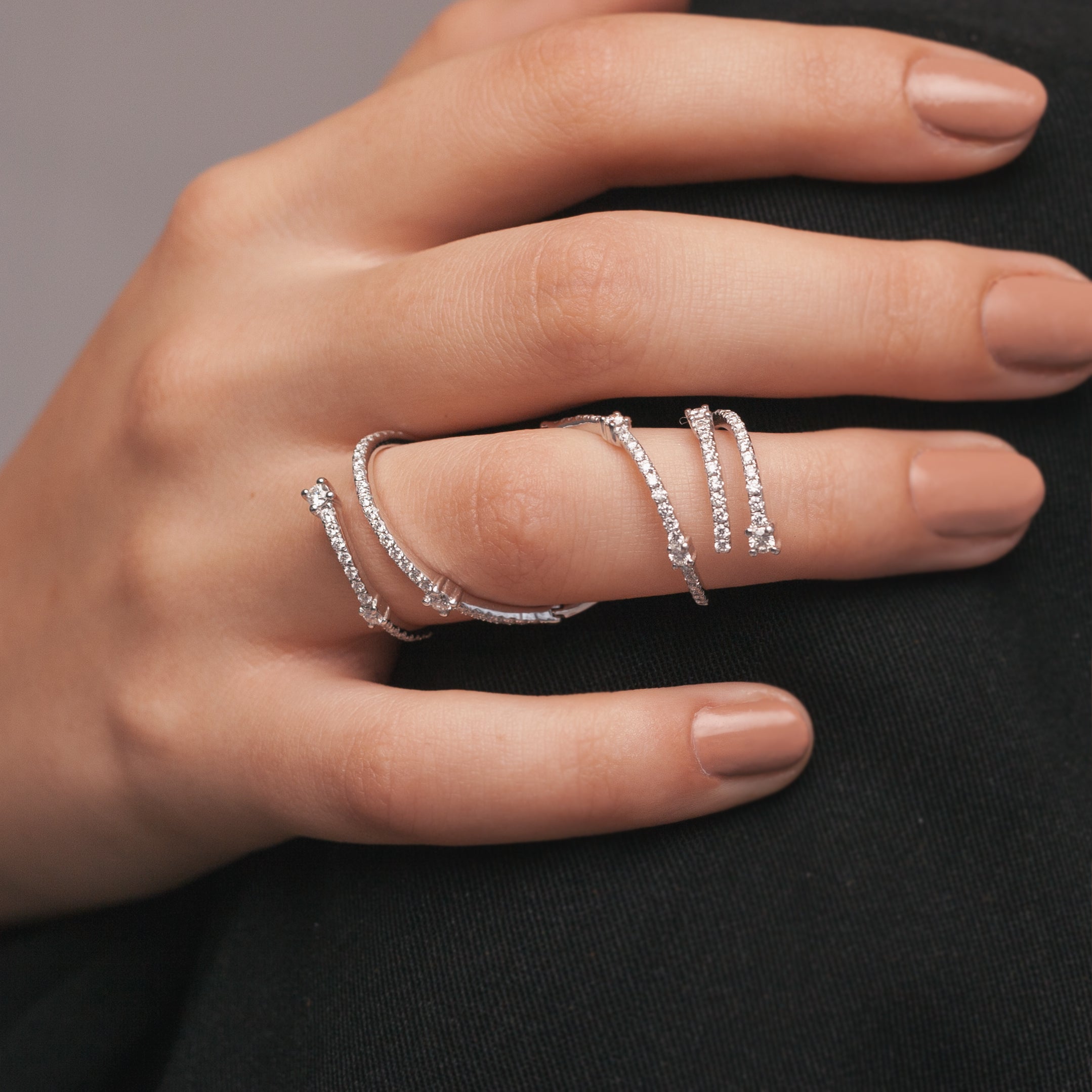 Asymmetric Spiral Diamonds Ring 