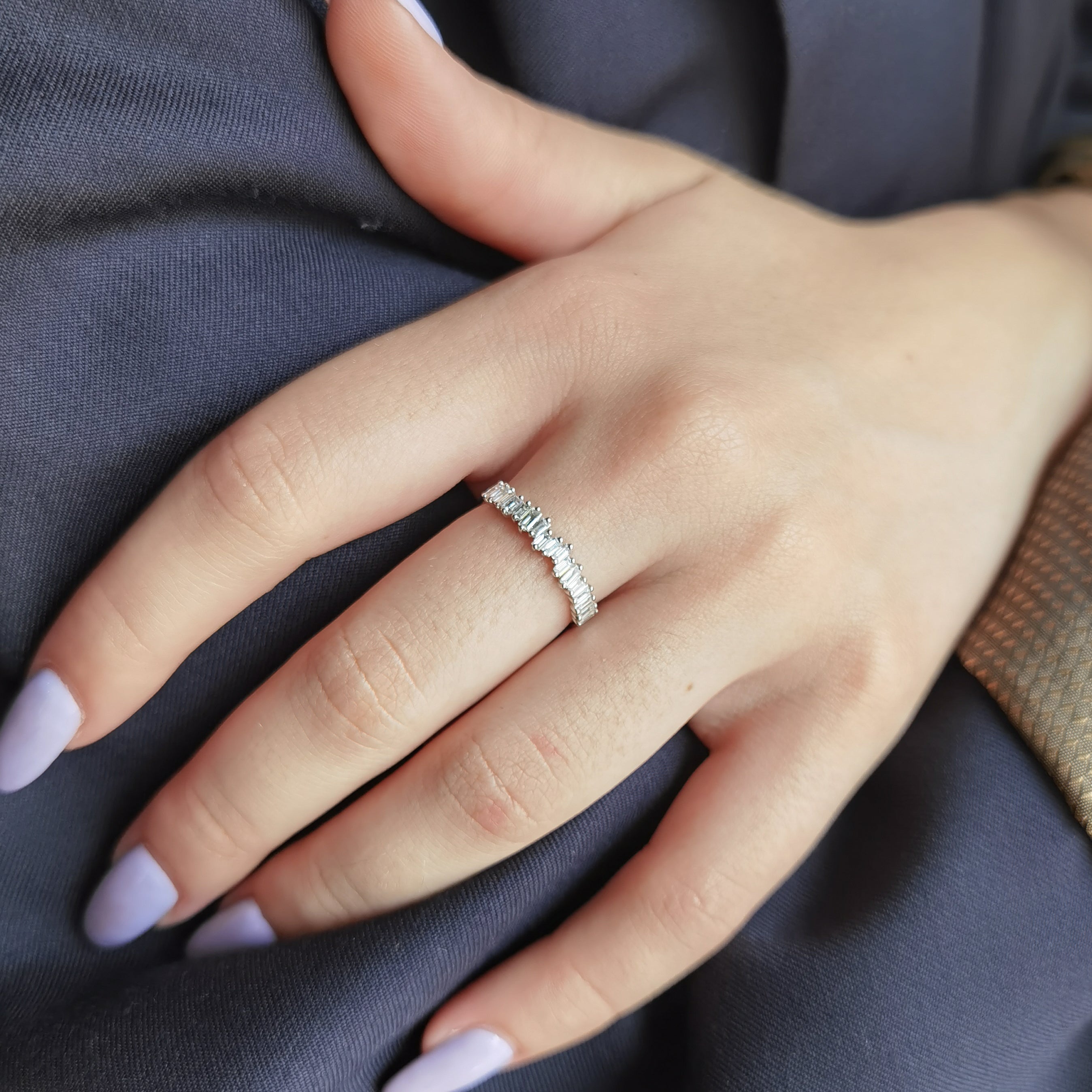 Inel Semi-Eternity Baguette cu Diamante