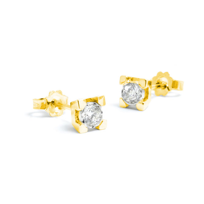 Gold Square Spotlight Diamond Earrings