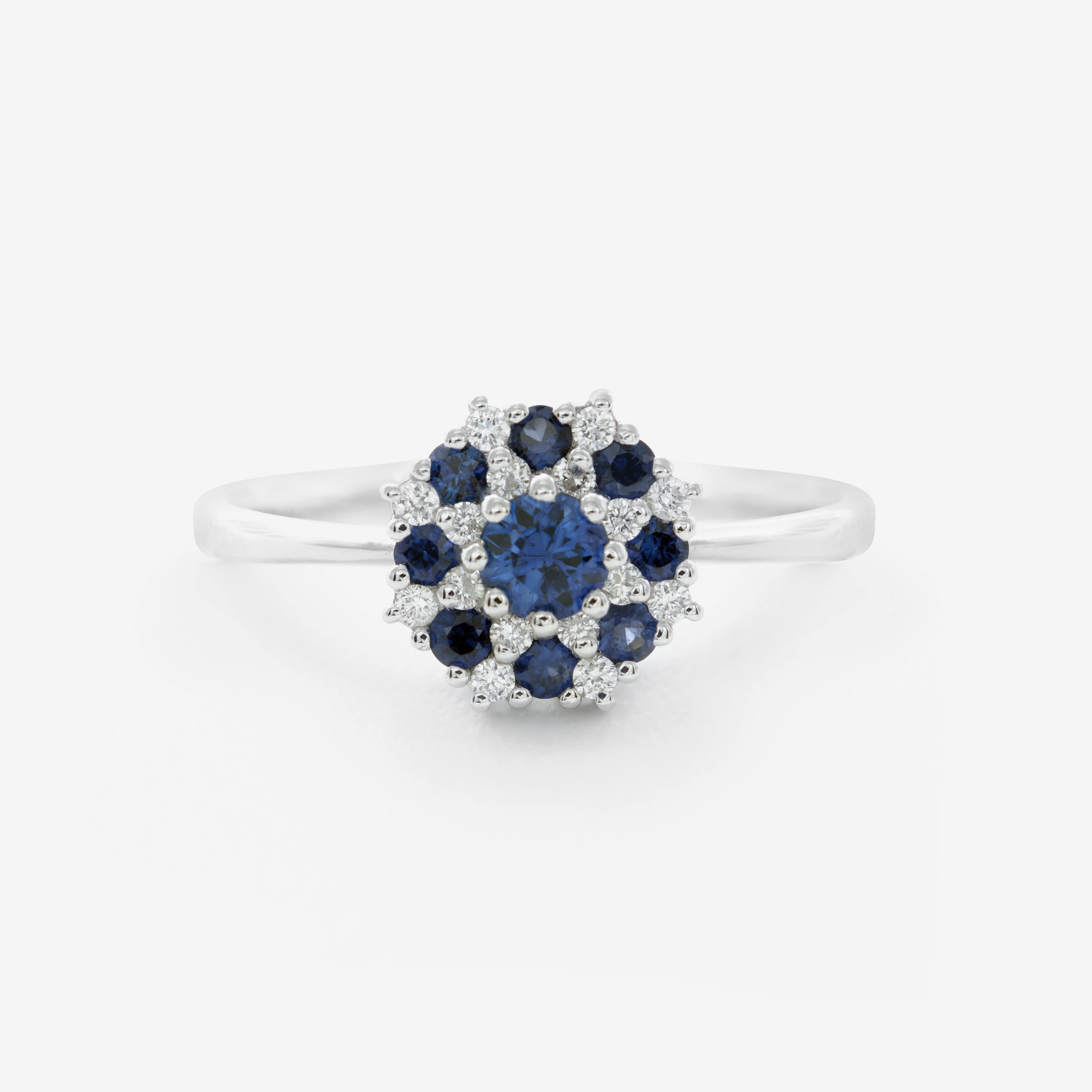 Sapphire Peony ring with diamonds and sapphires