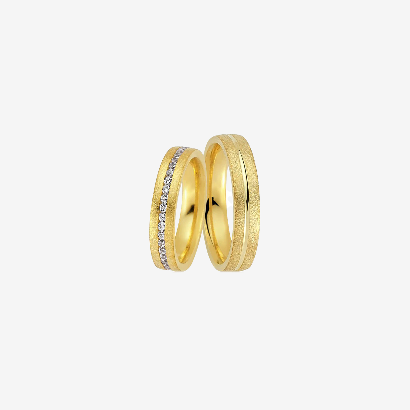 Chevron Diamond Wedding Rings - Yellow Gold - Pair