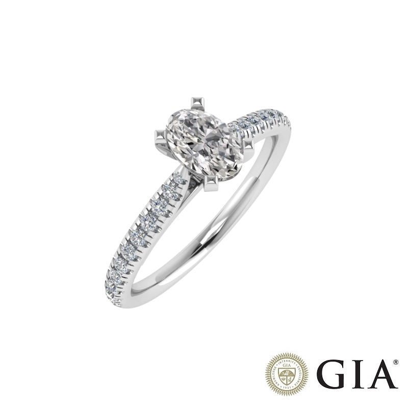 Platinum engagement ring with Central Oval Diamond 0.72 ct - GIA certificate