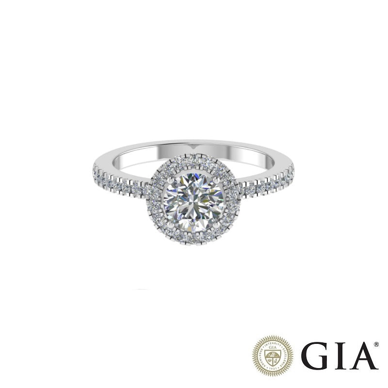 Halo platinum engagement ring with 1.00 ct diamond - GIA certificate