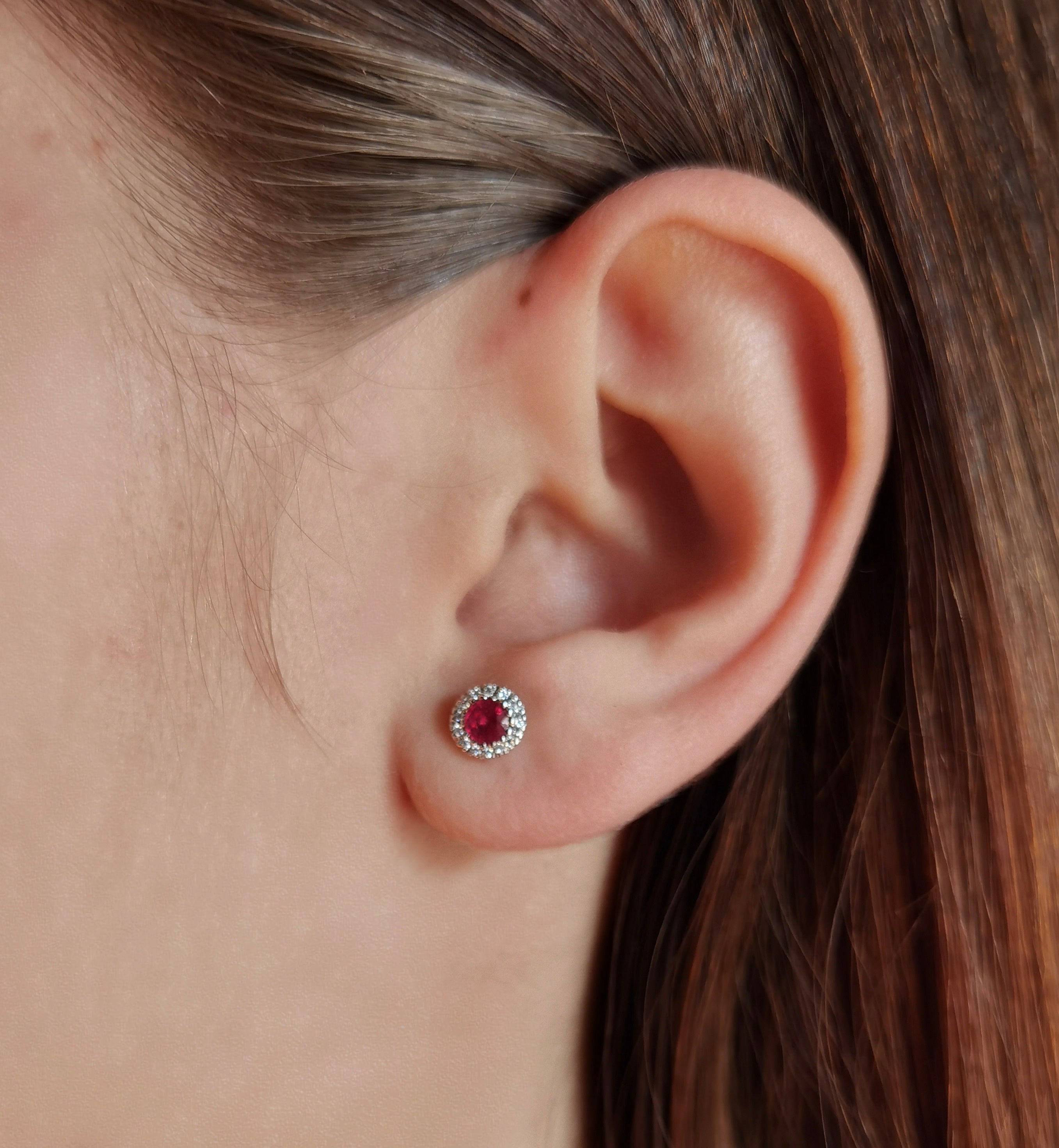 Round Ruby Sparkle Earrings with Diamonds 0.14ct