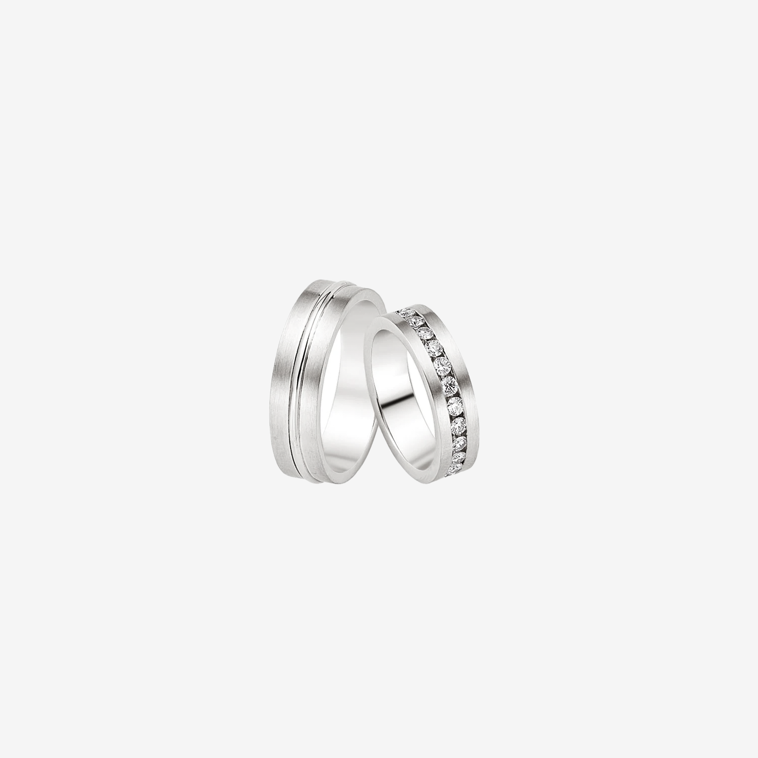 Leona Diamond Wedding Rings - White Gold - Pair