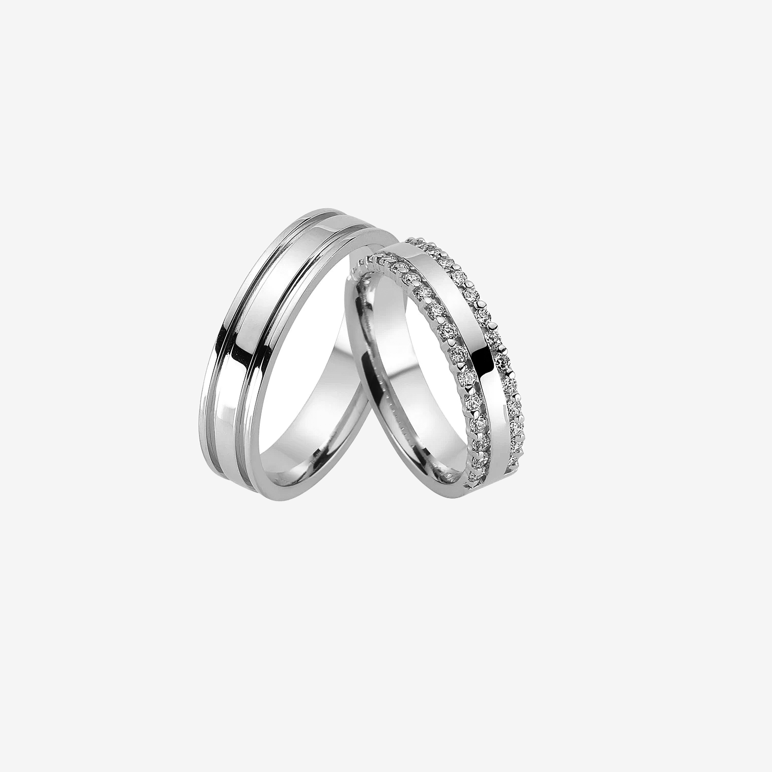 Ella Diamond Wedding Rings - White Gold - Pair